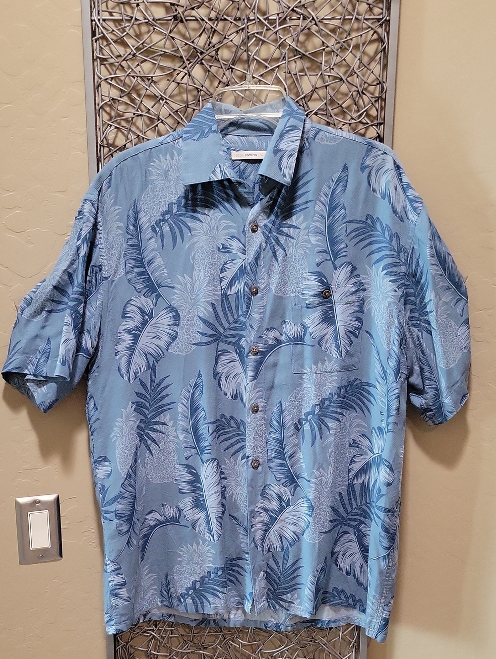 Moda Campia Blue Tropical Print Men's Short Sleeve Button Down Shirt